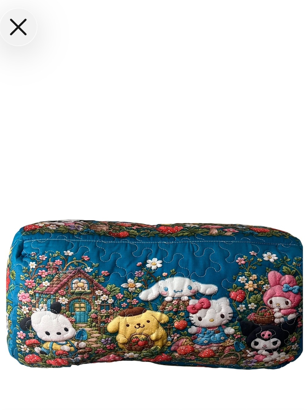 NEW Sanrio Hello Kitty & Friends Large Teal Quilted Garden Duffel Bag Flat Print - Picture 3 of 6